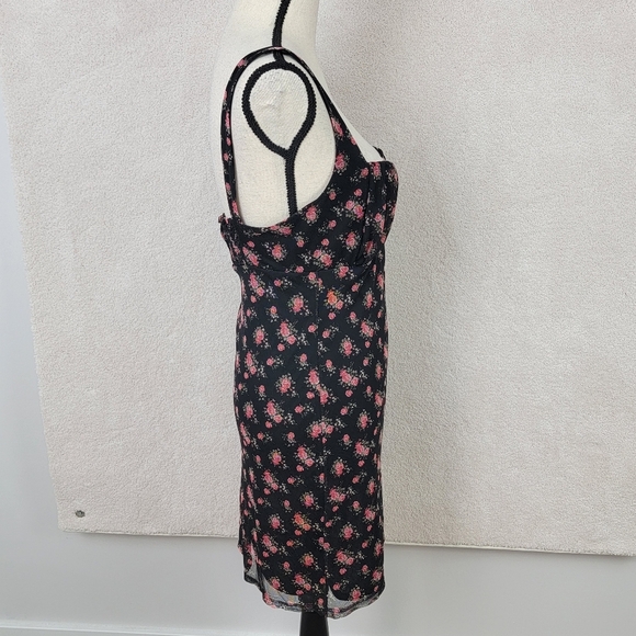 Urban Outfitters Black Pink Floral Y2K Grunge Fairy Coquette Mini Dress Sz L NEW - Picture 7 of 13